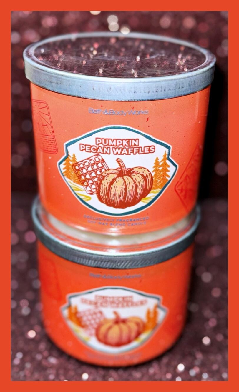 Lot of 2 Bath & Body Works Pumpkin Pecan Waffles Large 3-Wick Candle 14.5oz